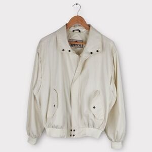 Vintage Sierra Outdoors Wear Cream Bomber Harrington Jacket XL Stains Zip Front